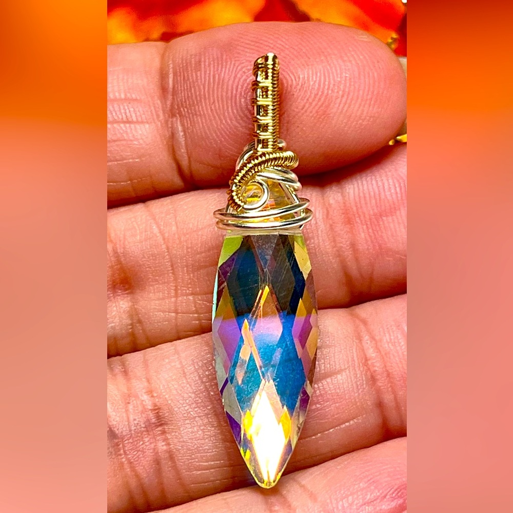 Stunning Aurora Borealis super shiny/ lustrous crystal-wire wrapped bead/pendant